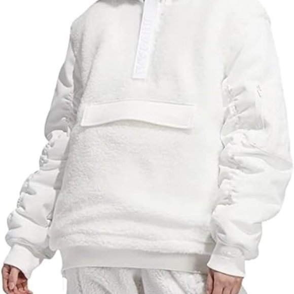 Adidas IVY PARK  Unisex White 1/2 Zip Quilted Sherpa Jacket FREE SHIPPING H18974 - Picture 6 of 9